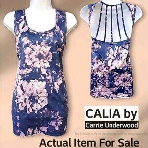 Calia Carrie Underwood Purple Floral Strappy Back Workout Tank Top Womens XL EUC